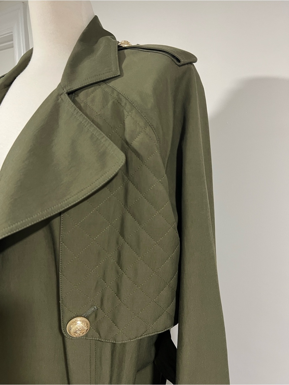 Balmain Olive Green Trench Coat with Gold Buttons - Picture 4 of 16